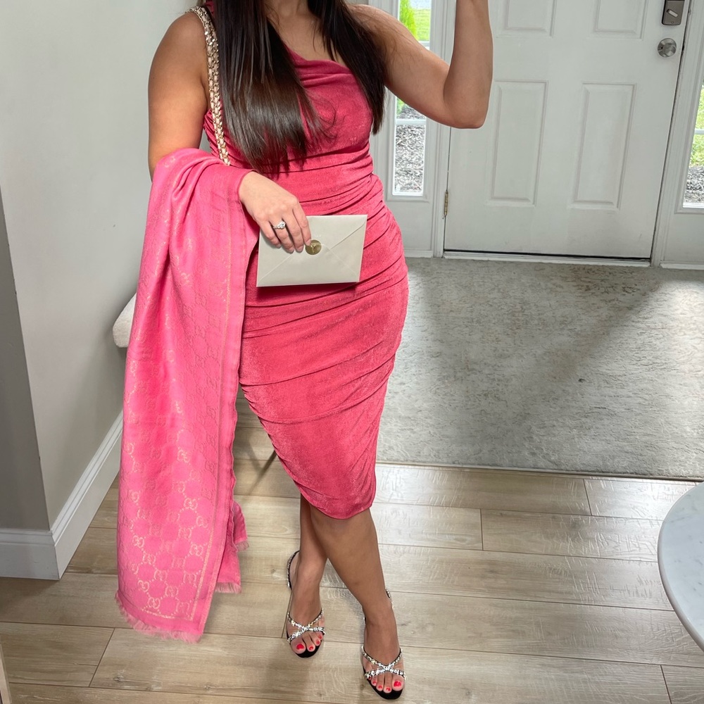 Likely Pink Ruched Asymmetrical Mini Dress
